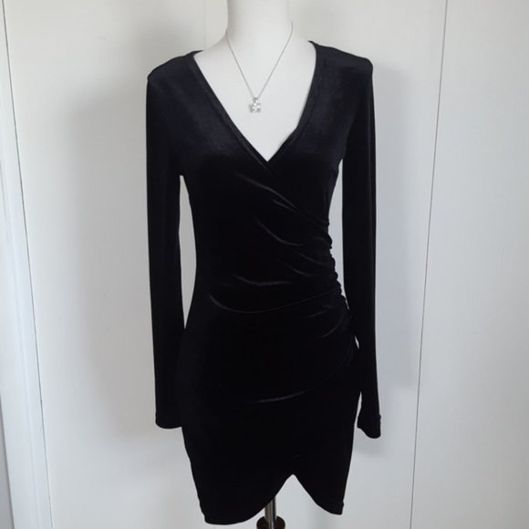 Vera & Lucy Velvet Surplice Bodycon Mini Dress – Deep V, Ruched Sides, - Picture 1 of 6